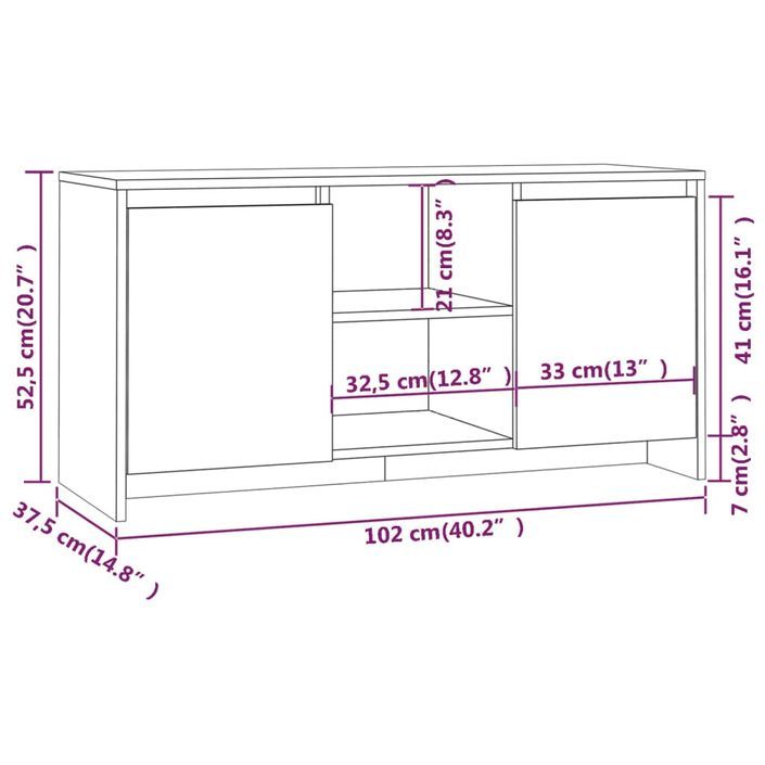 Meuble TV Blanc 102x37,5x52,5 cm Bois d'ingénierie - Photo n°8