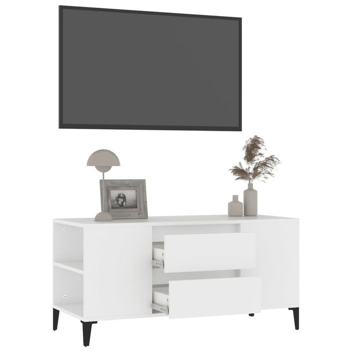 Meuble TV Blanc 102x44,5x50 cm Bois d'ingénierie - Photo n°5