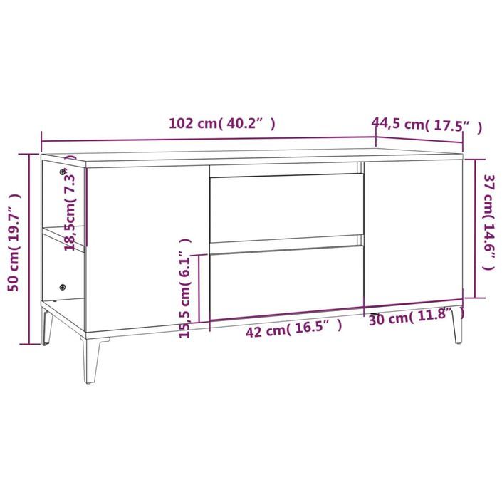 Meuble TV Blanc 102x44,5x50 cm Bois d'ingénierie - Photo n°10