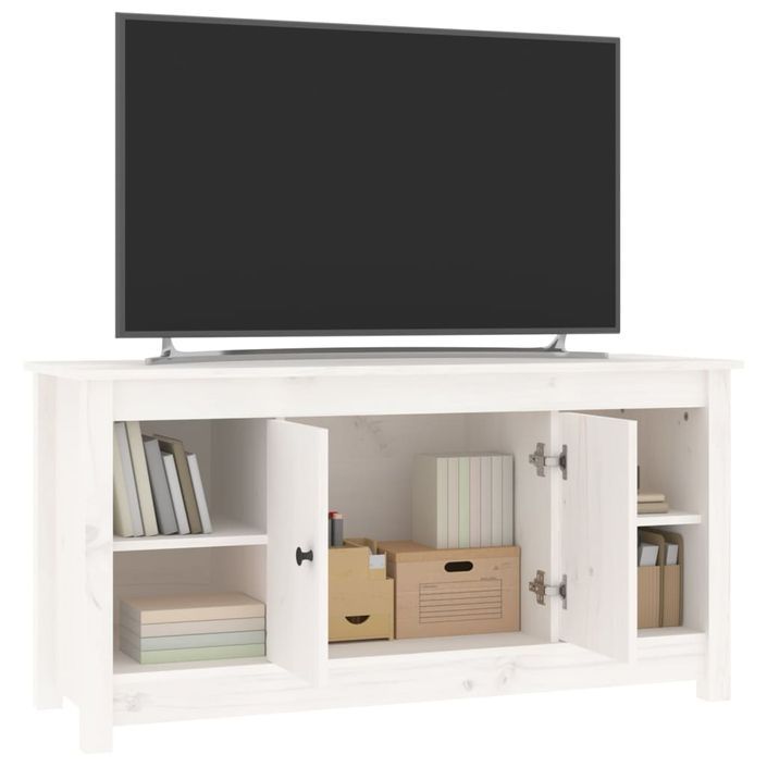 Meuble TV Blanc 103x36,5x52 cm Bois de pin massif - Photo n°7