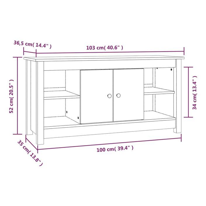 Meuble TV Blanc 103x36,5x52 cm Bois de pin massif - Photo n°9