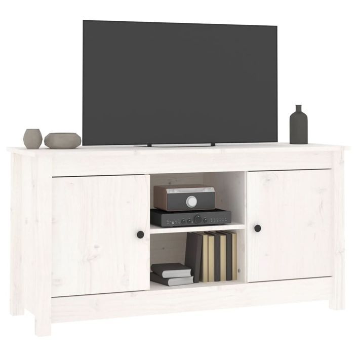 Meuble TV Blanc 103x36,5x52 cm Bois de pin massif - Photo n°8