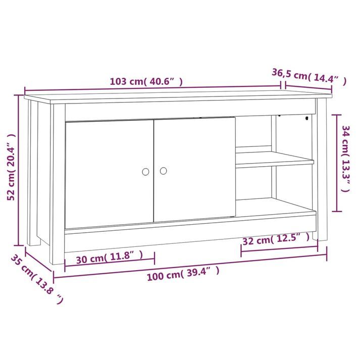 Meuble TV Blanc 103x36,5x52 cm Bois de pin massif - Photo n°10