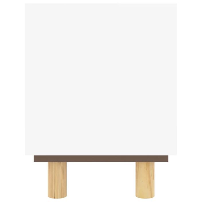 Meuble TV Blanc 105x30x40cm Bois de pin massif et rotin naturel - Photo n°5