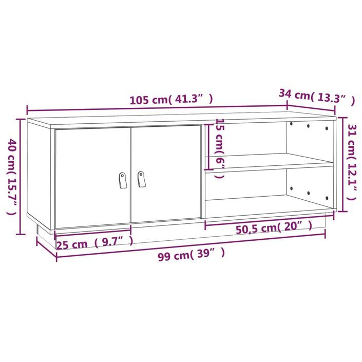 Meuble TV Blanc 105x34x40 cm Bois de pin massif - Photo n°11