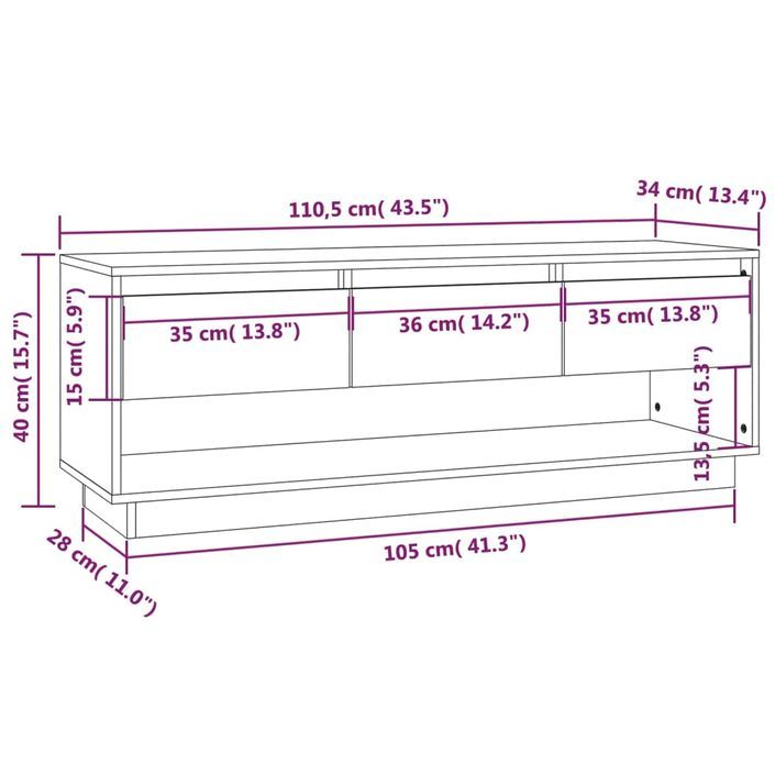 Meuble TV Blanc 110,5x34x40 cm Bois de pin massif - Photo n°9