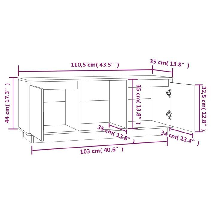 Meuble TV Blanc 110,5x35x44 cm Bois de pin massif - Photo n°9