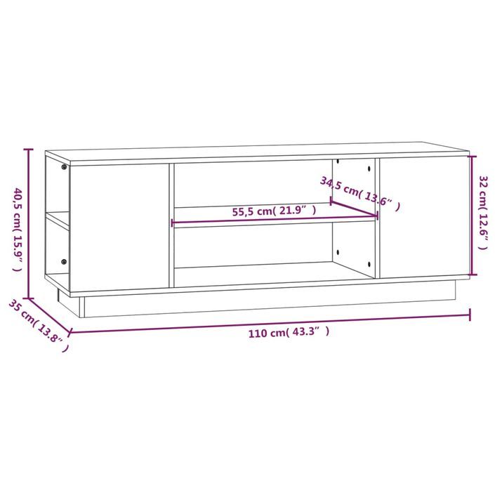 Meuble TV Blanc 110x35x40,5 cm Bois de pin massif - Photo n°8