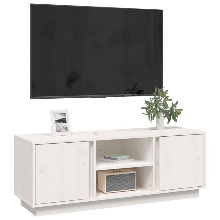 Meuble TV Blanc 110x35x40,5 cm Bois de pin massif - Photo n°4