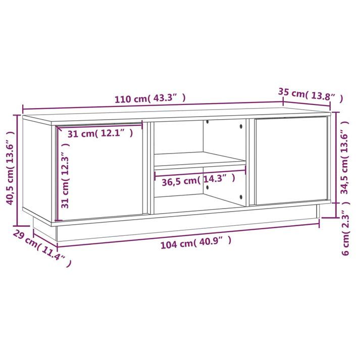 Meuble TV Blanc 110x35x40,5 cm Bois de pin massif - Photo n°10