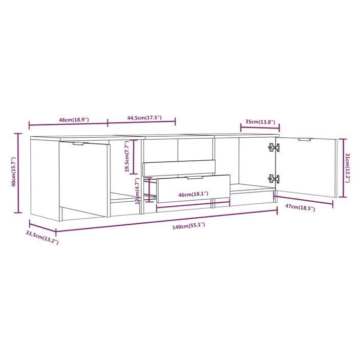 Meuble TV Blanc 140x35x40 cm Bois d'ingénierie - Photo n°7