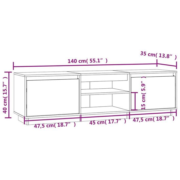 Meuble TV Blanc 140x35x40 cm Bois de pin massif - Photo n°10