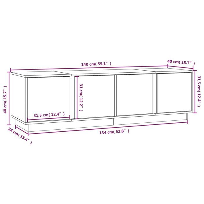 Meuble TV Blanc 140x40x40 cm Bois de pin massif - Photo n°10