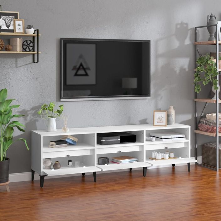 Meuble TV blanc 150x30x44,5 cm bois d'ingénierie - Photo n°3