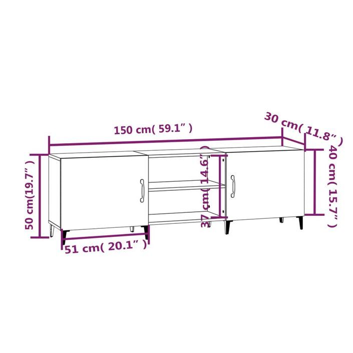 Meuble TV blanc 150x30x50 cm bois d'ingénierie - Photo n°8