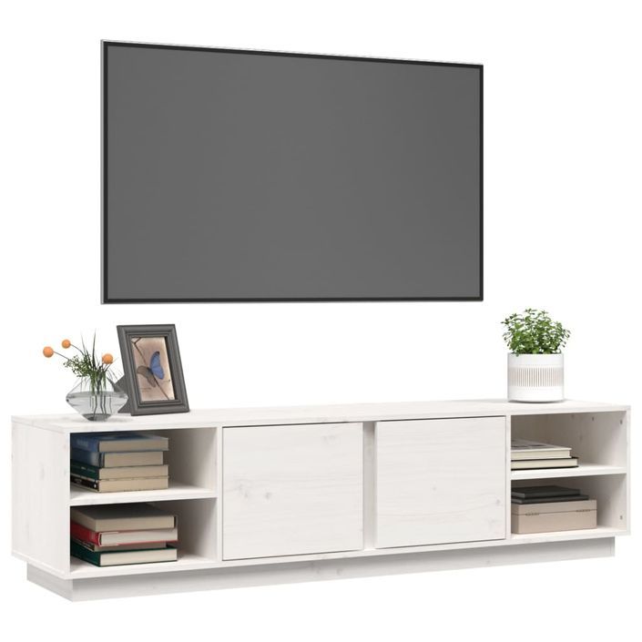 Meuble TV Blanc 156x40x40 cm Bois de pin massif - Photo n°4