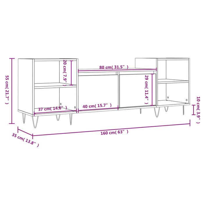 Meuble TV Blanc 160x35x55 cm Bois d'ingénierie - Photo n°11