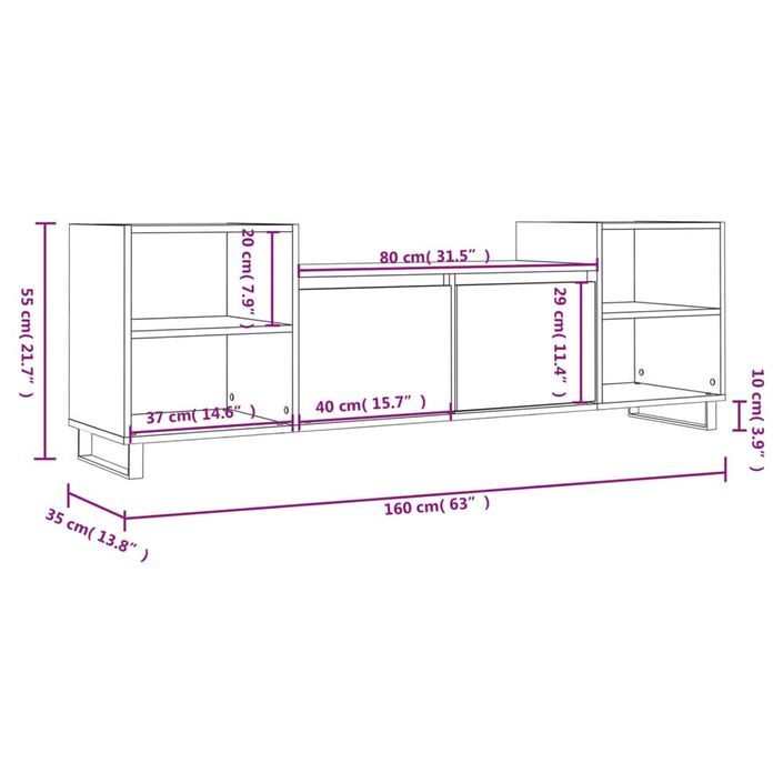 Meuble TV Blanc 160x35x55 cm Bois d'ingénierie - Photo n°11