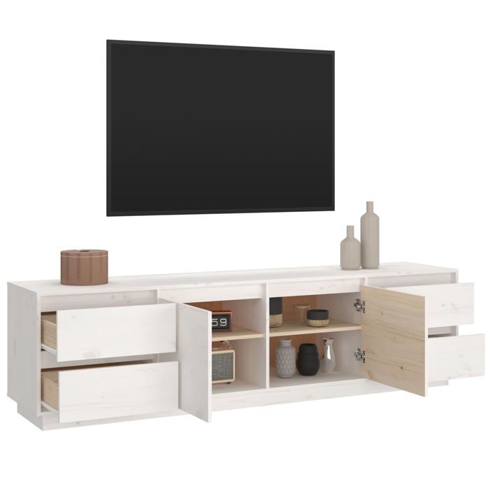 Meuble TV Blanc 176x37x47,5 cm Bois de pin massif - Photo n°5