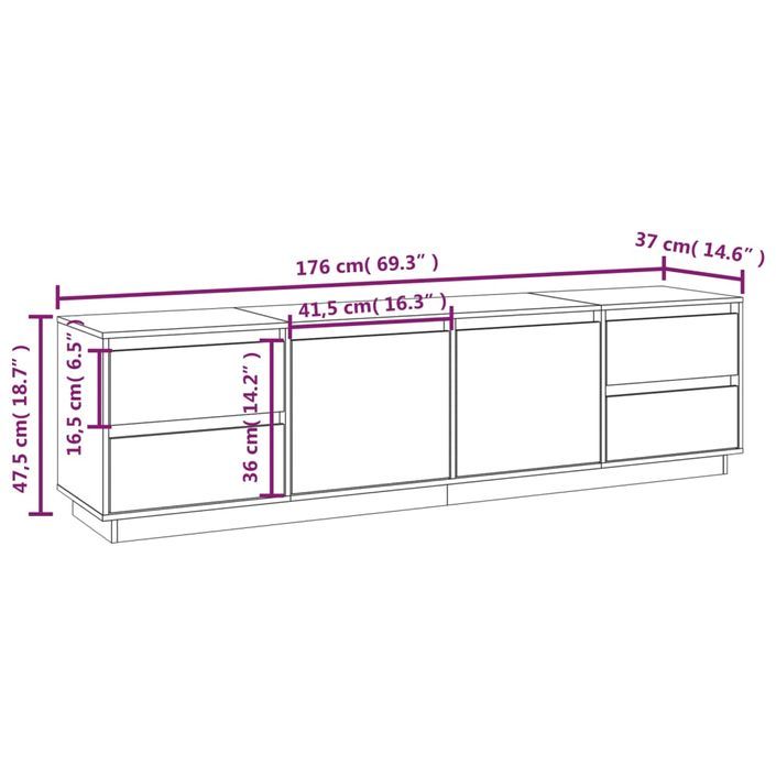 Meuble TV Blanc 176x37x47,5 cm Bois de pin massif - Photo n°10