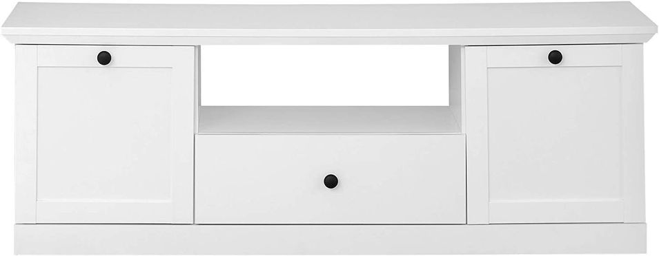 Meuble TV blanc 2 portes 1 tiroir style campagnard moderne Valex 139 cm - Photo n°1