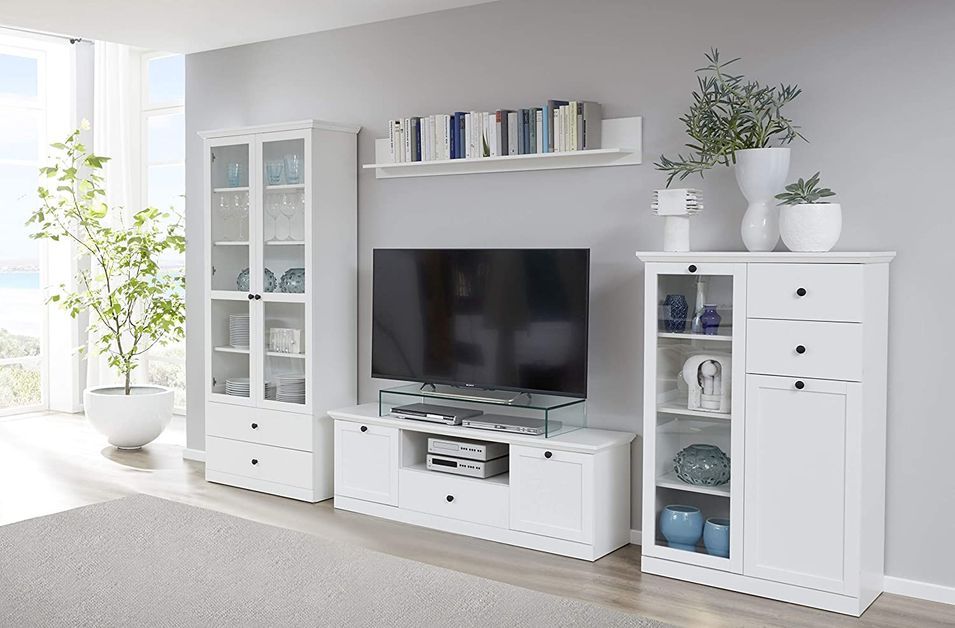 Meuble TV blanc 2 portes 1 tiroir style campagnard moderne Valex 139 cm - Photo n°3
