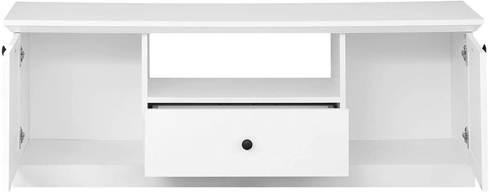 Meuble TV blanc 2 portes 1 tiroir style campagnard moderne Valex 139 cm - Photo n°2