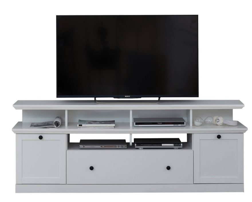 Meuble TV blanc 3 portes 5 niches style campagnard moderne Valex 177 cm - Photo n°1
