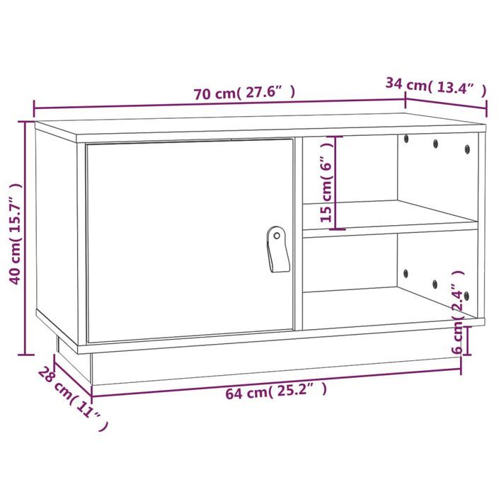 Meuble TV Blanc 70x34x40 cm Bois de pin massif - Photo n°10