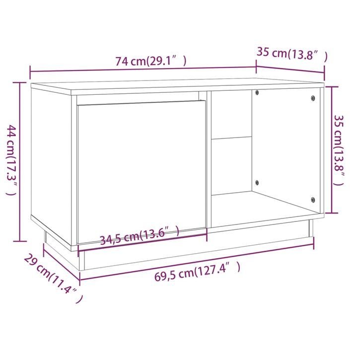 Meuble TV Blanc 74x35x44 cm Bois de pin massif - Photo n°10