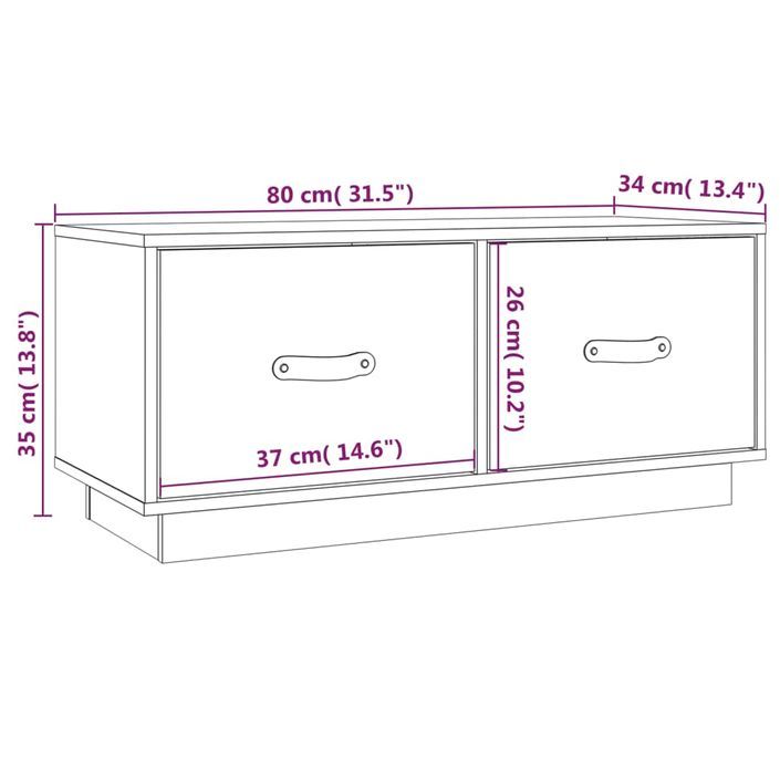 Meuble TV Blanc 80x34x35 cm Bois de pin massif - Photo n°10