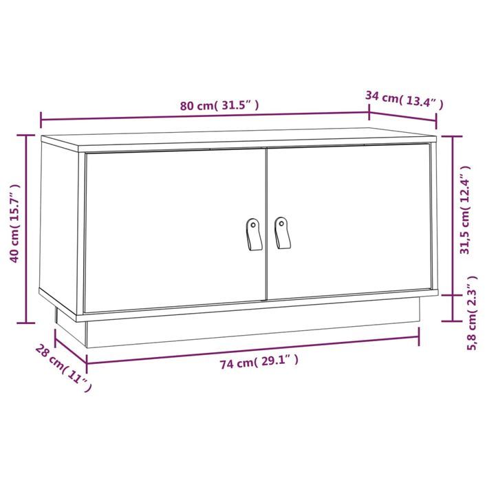 Meuble TV Blanc 80x34x40 cm Bois de pin massif - Photo n°10