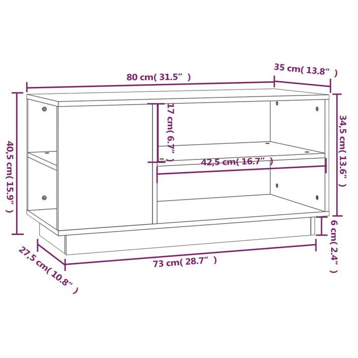 Meuble TV Blanc 80x35x40,5 cm Bois de pin massif - Photo n°9