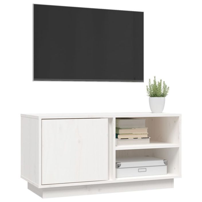 Meuble TV Blanc 80x35x40,5 cm Bois de pin massif - Photo n°4