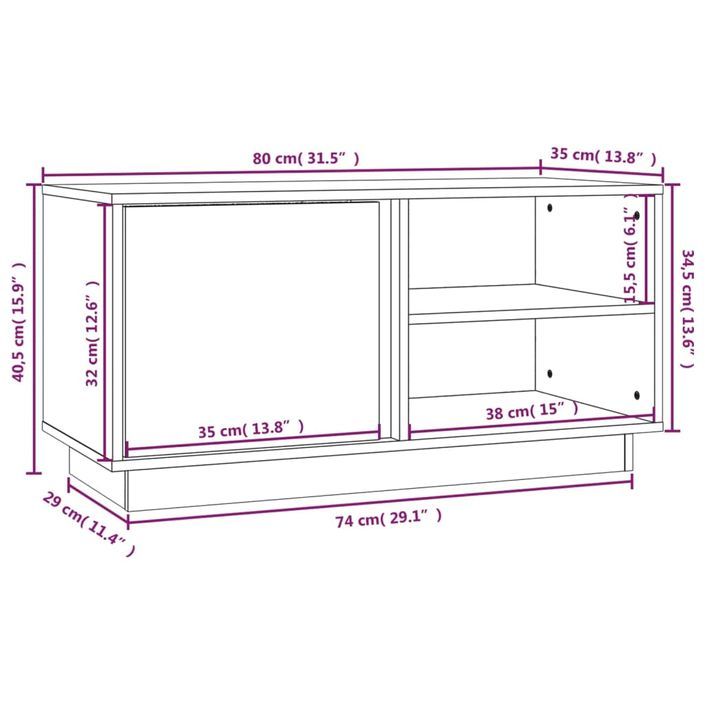 Meuble TV Blanc 80x35x40,5 cm Bois de pin massif - Photo n°11