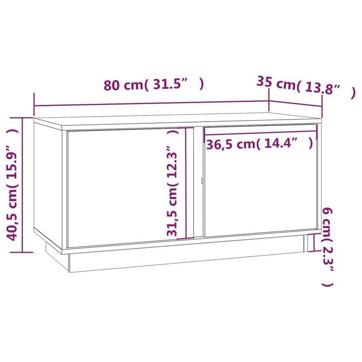 Meuble TV Blanc 80x35x40,5 cm Bois de pin massif - Photo n°10