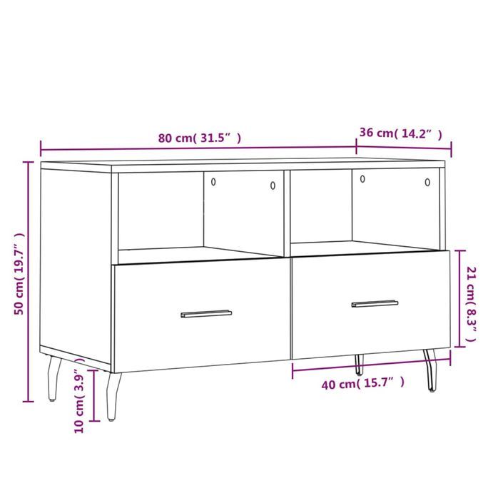 Meuble TV Blanc 80x36x50 cm Bois d'ingénierie - Photo n°12