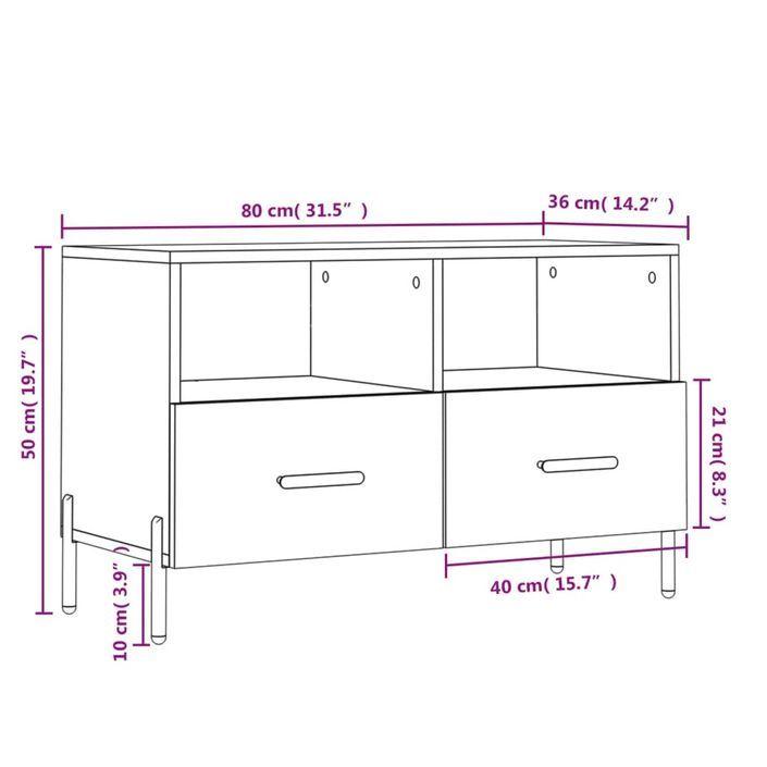 Meuble TV Blanc 80x36x50 cm Bois d'ingénierie - Photo n°12