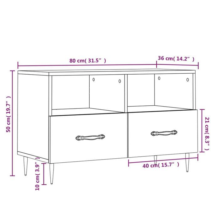 Meuble TV Blanc 80x36x50 cm Bois d'ingénierie - Photo n°12