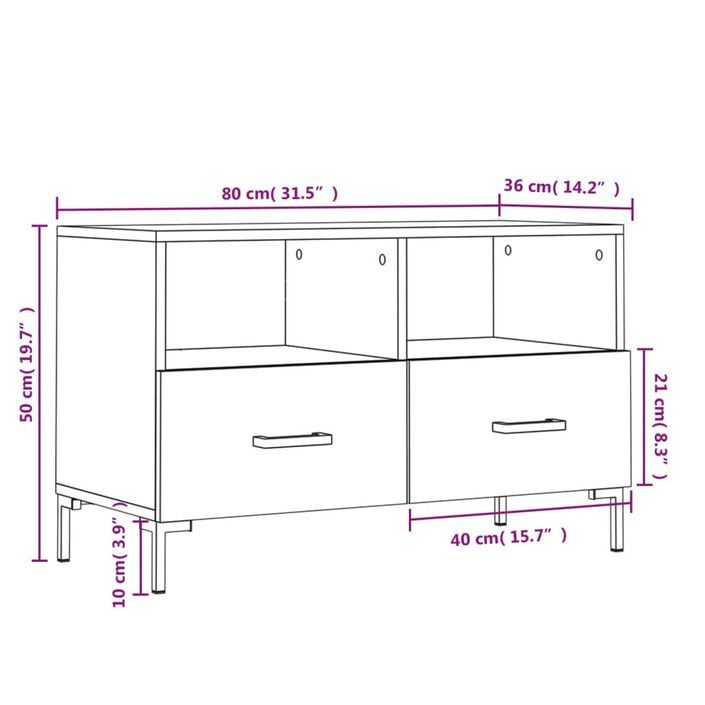 Meuble TV Blanc 80x36x50 cm Bois d'ingénierie - Photo n°12