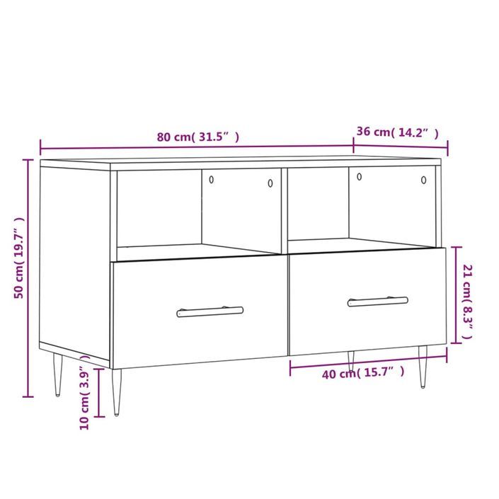 Meuble TV Blanc 80x36x50 cm Bois d'ingénierie - Photo n°12