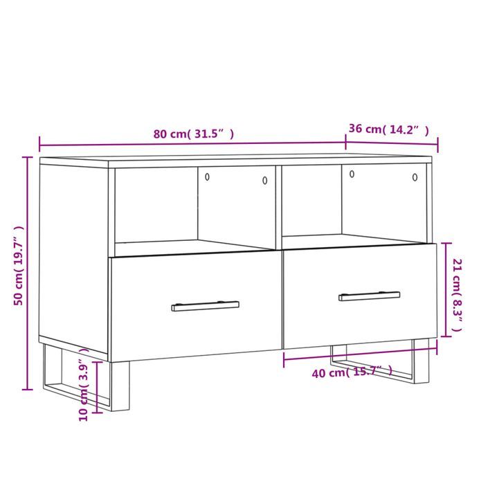 Meuble TV Blanc 80x36x50 cm Bois d'ingénierie - Photo n°12