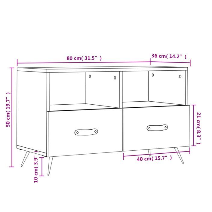 Meuble TV Blanc 80x36x50 cm Bois d'ingénierie - Photo n°12