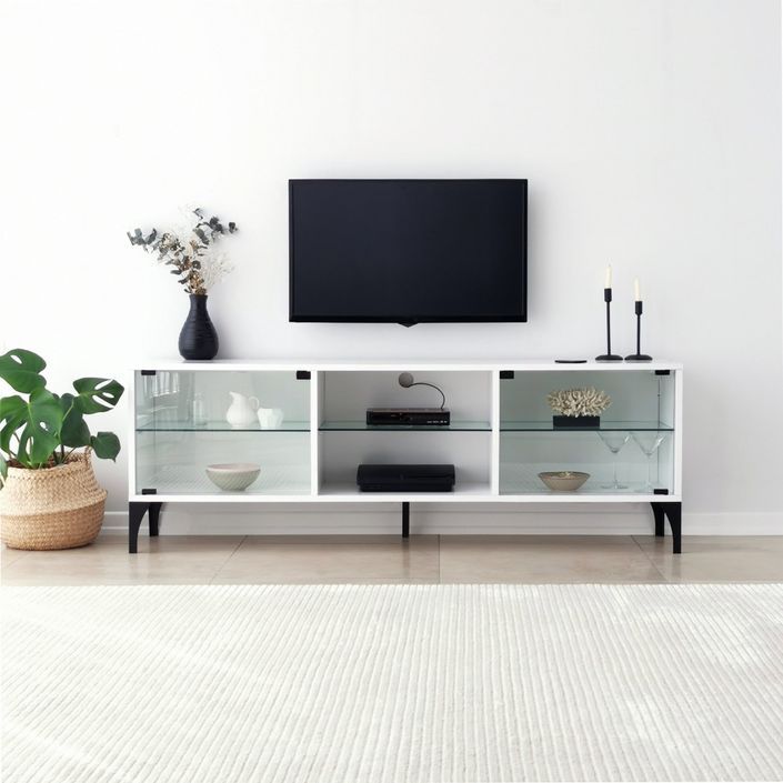 Meuble TV blanc à Led 8 couleurs Tika 160 cm - Photo n°2