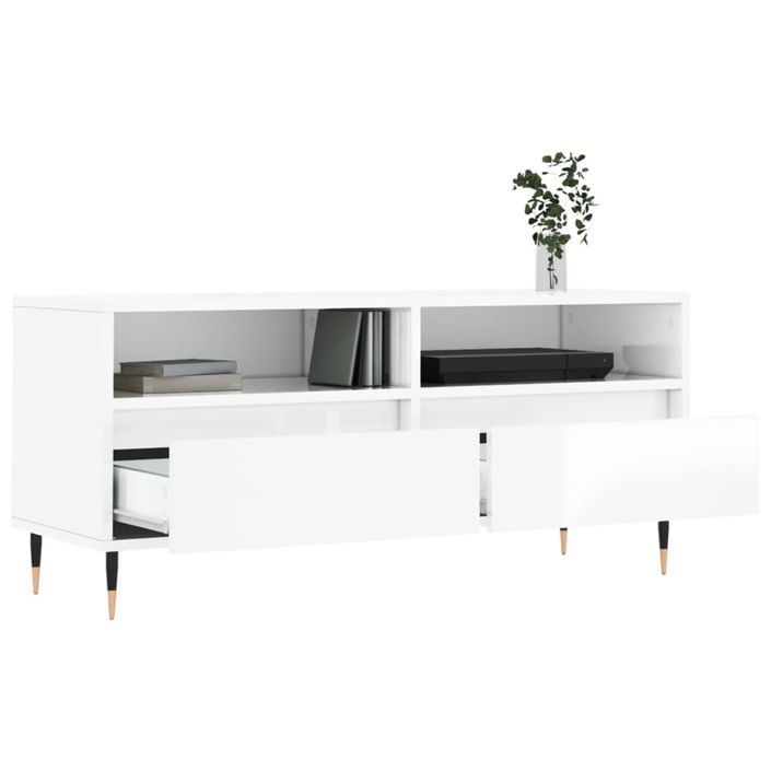 Meuble TV blanc brillant 100x34,5x44,5 cm bois d'ingénierie - Photo n°4