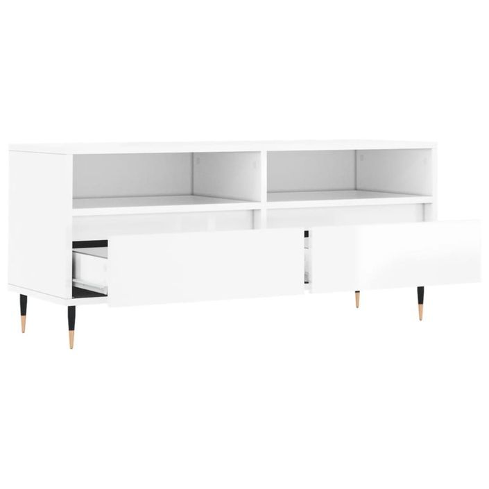 Meuble TV blanc brillant 100x34,5x44,5 cm bois d'ingénierie - Photo n°6