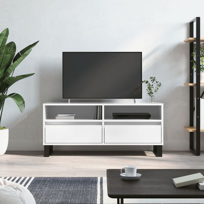 Meuble TV blanc brillant 100x34,5x44,5 cm bois d'ingénierie - Photo n°1