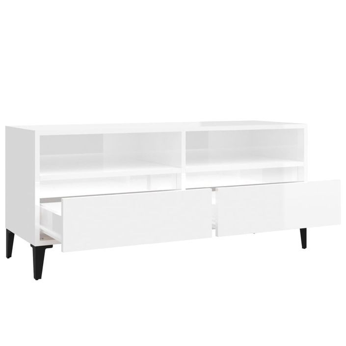 Meuble TV blanc brillant 100x34,5x44,5 cm bois d'ingénierie - Photo n°8