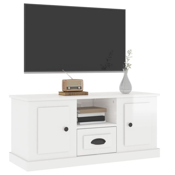 Meuble TV blanc brillant 100x35,5x45 cm bois d'ingénierie - Photo n°4