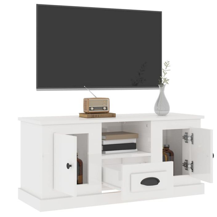Meuble TV blanc brillant 100x35,5x45 cm bois d'ingénierie - Photo n°5